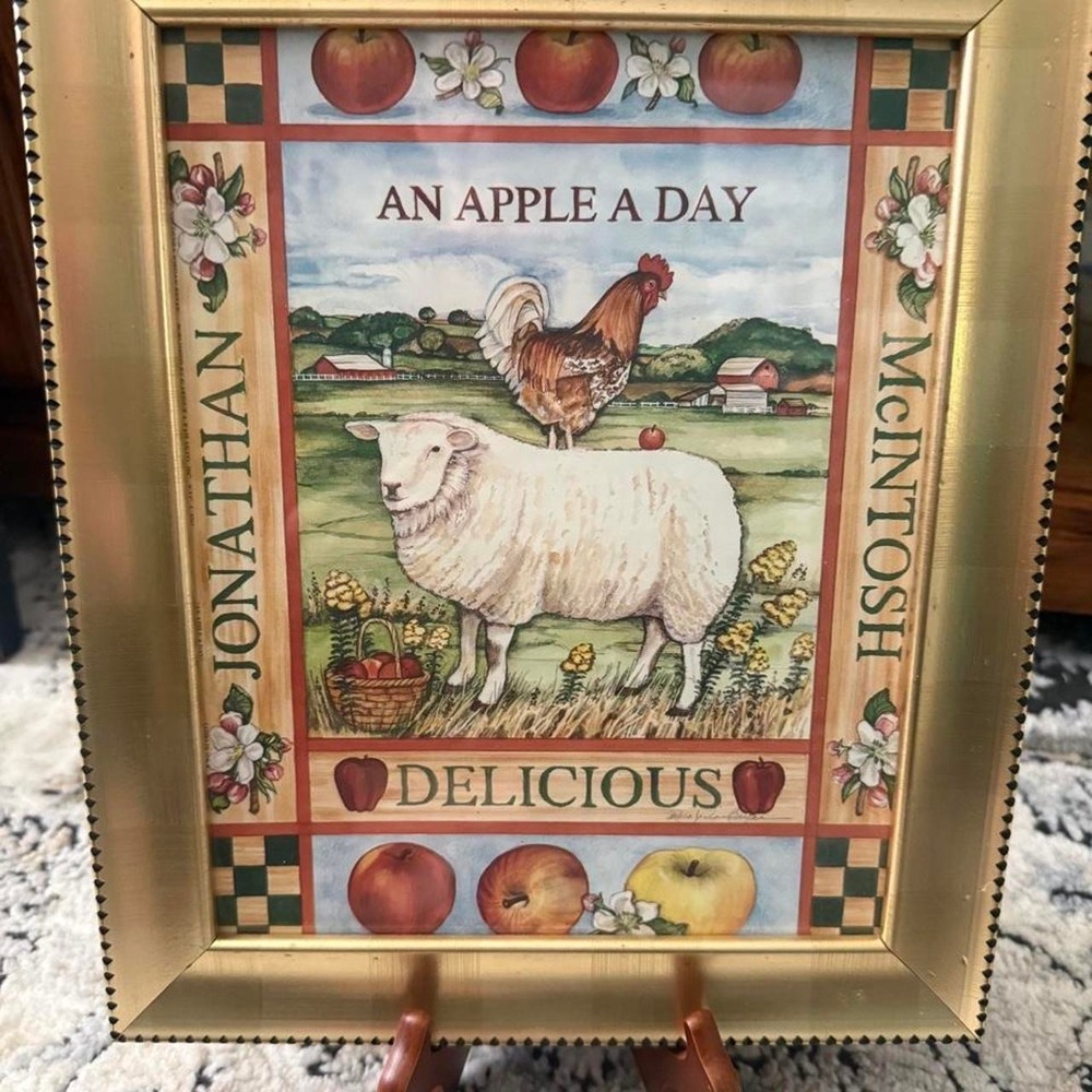 Framed country Apple Animal Farm Wall Hanging with glass